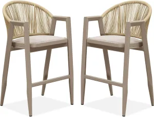 PURPLE LEAF Outdoor Bar Stool Set of 2 Aluminum Frame with Backrest Bar Height Patio Chairs for Kitchen Island Lawn Champagne Outdoor