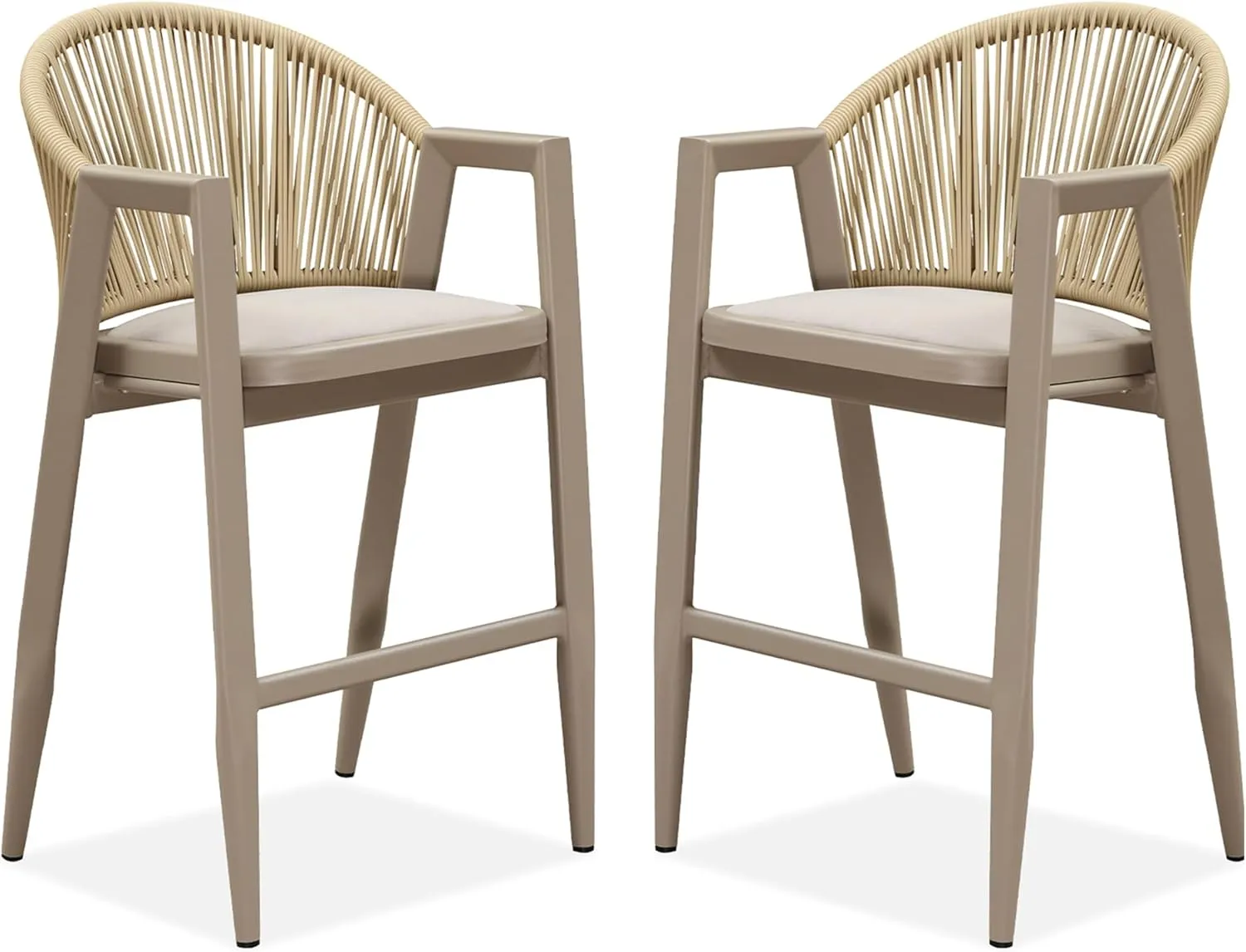PURPLE LEAF Outdoor Bar Stool Set of 2 Aluminum Frame with Backrest Bar Height Patio Chairs for Kitchen Island Lawn Champagne Outdoor