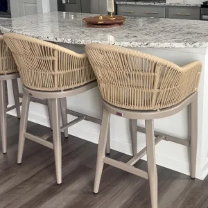 PURPLE LEAF Outdoor Counter Height Bar Stools Set of 2 Patio Metal Modern Wicker Rattan Bar Chairs Woven Aluminum Barstools with Back and Cushions for Balcony Garden Indoor Kitchen Outside Champagne