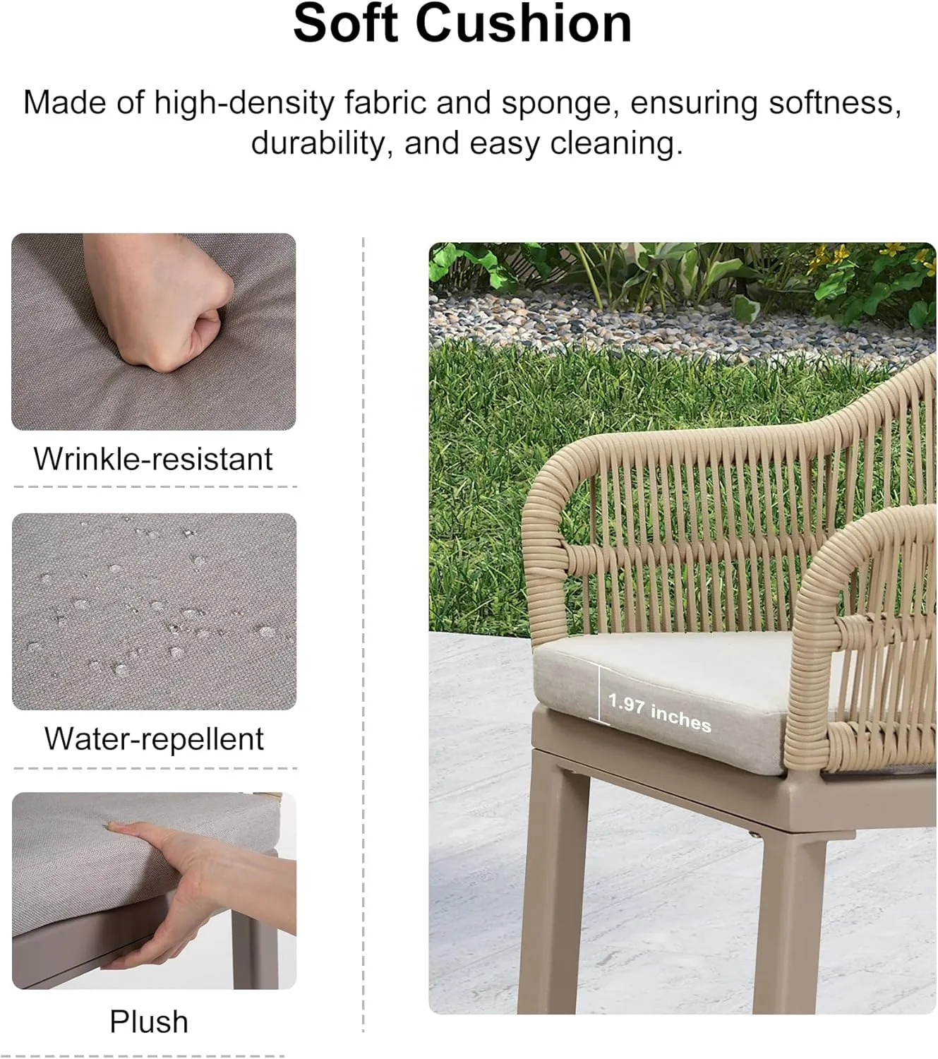 PURPLE LEAF Outdoor Counter Height Bar Stools Set of 2 Patio Metal Modern Wicker Rattan Bar Chairs Woven Aluminum Barstools with Back and Cushions for Balcony Garden Indoor Kitchen Outside Champagne