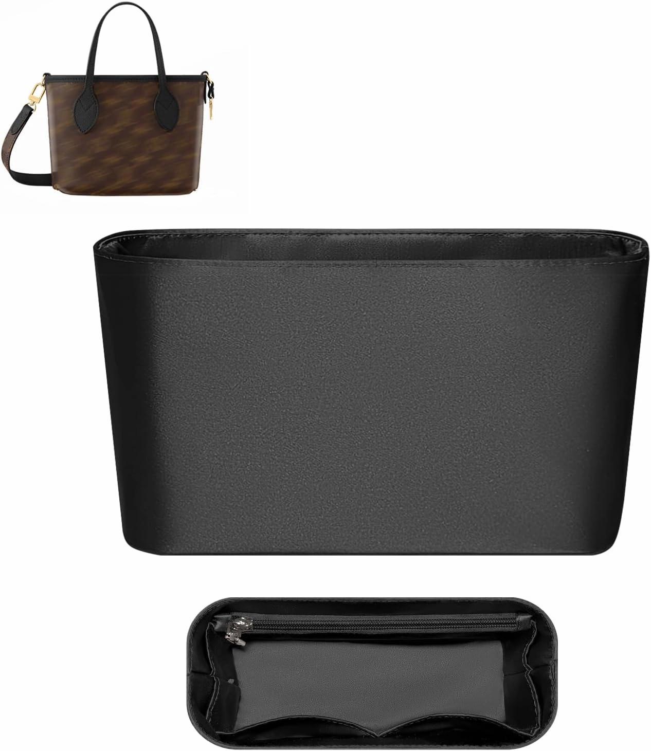 Purse Organizer Insert, Silk Satin Inside Zipper Storage Bag Insert Fit for LV Neverfull Inside Out BB Tote Medium Inner Liner Bag In Bag Organizer Insert (Style-02, Inside Out BB)