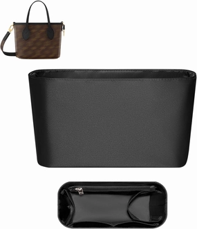 Purse Organizer Insert, Silk Satin Inside Zipper Storage Bag Insert Fit for LV Neverfull Inside Out BB Tote Medium Inner Liner Bag In Bag Organizer Insert (Style-03, Inside Out BB)