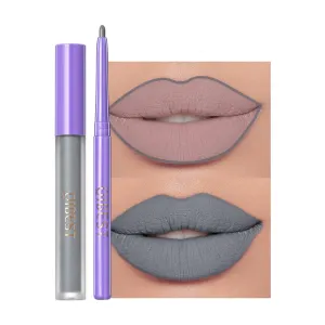 QiBest new non-stick cup non-fading multi-color lip gloss gift set retouching moisturizing non-sticky nude lipstick liner matte liquid long-lasting color lipstick high-efficiency high-gloss (grey)