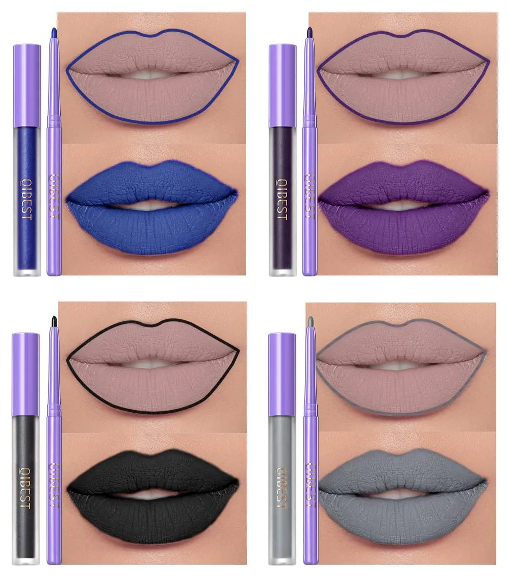 QiBest new non-stick cup non-fading multi-color lip gloss gift set retouching moisturizing non-sticky nude lipstick liner matte liquid long-lasting color lipstick high-efficiency high-gloss (grey)