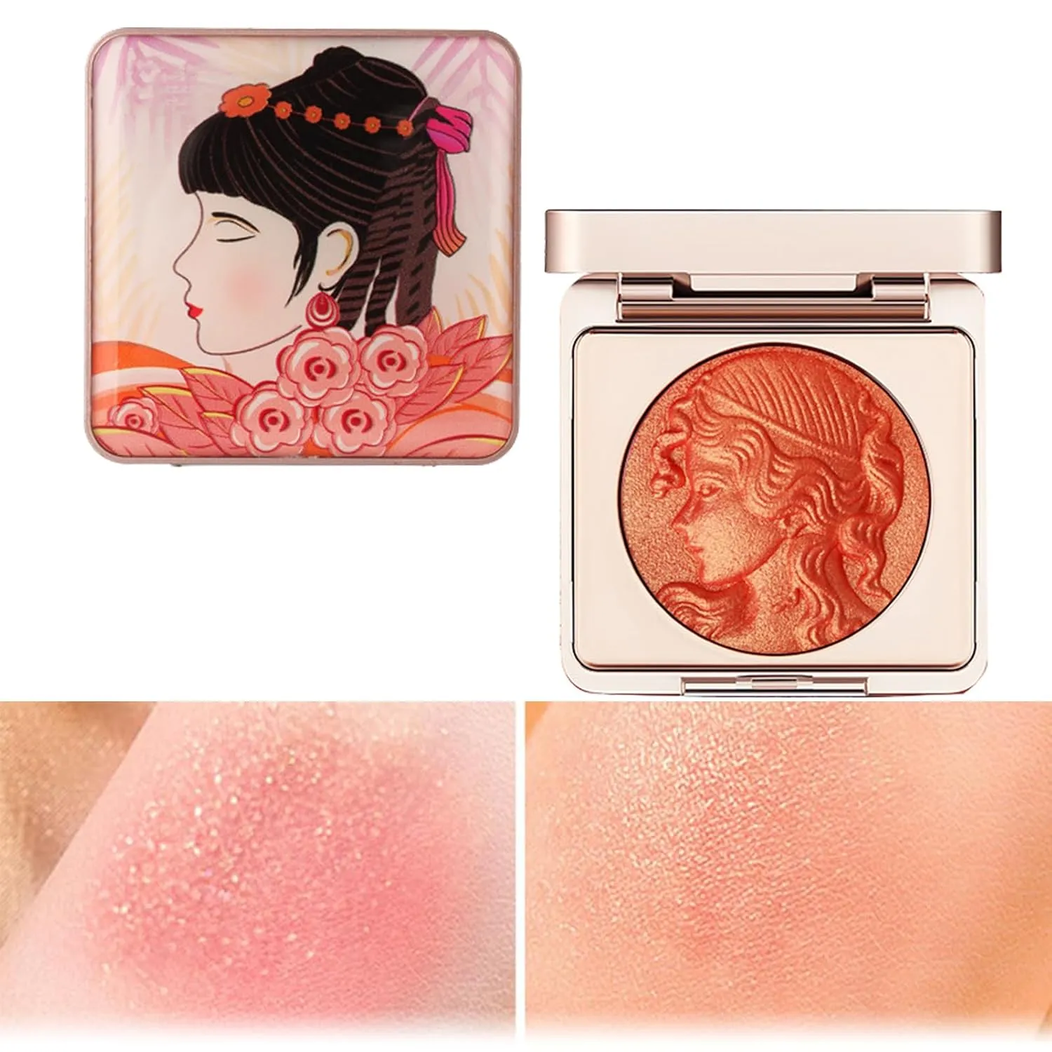 Quotationi Embossed Smooth Powder Blush Palette for Cheeks, Quotation Blush, Embossed Girl Blush for Cheeks, Matte Face Powder blush Palette, Embossed blush, Radiant Finish (Pink*2)