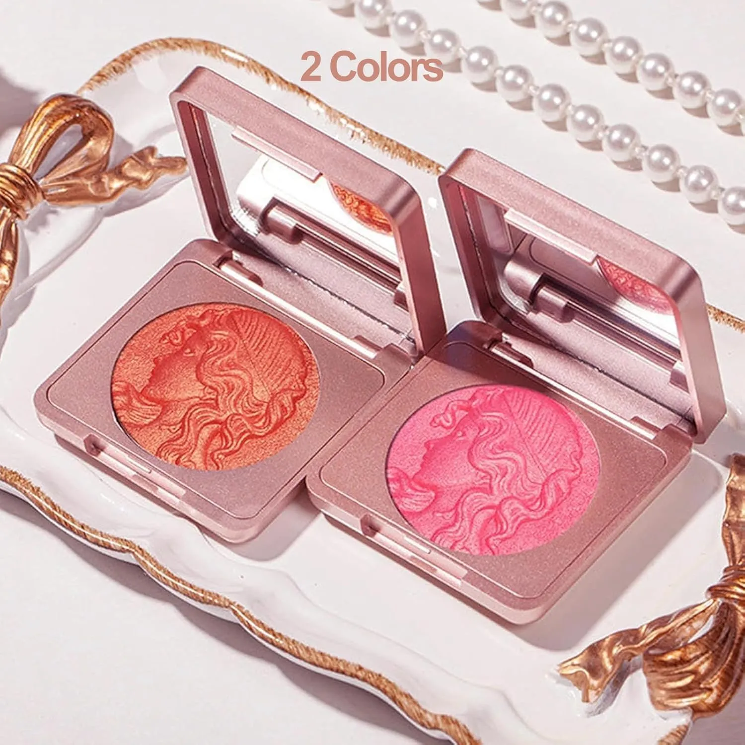 Quotationi Embossed Smooth Powder Blush Palette for Cheeks, Quotation Blush, Embossed Girl Blush for Cheeks, Matte Face Powder blush Palette, Embossed blush, Radiant Finish (Pink*2)