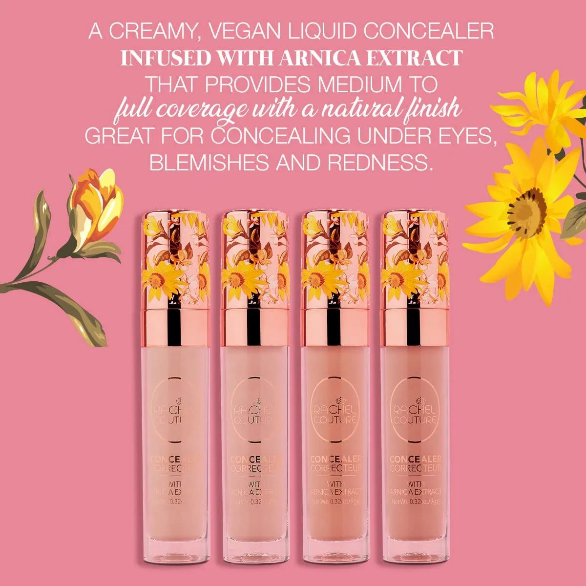 Rachel Couture Liquid Concealer | Medium to Full Coverage Fluid Concealer | Vegan & Cruelty-Free | Infused with Arnica Extract - 0.3 Fl Oz - Peach