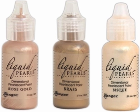 Ranger Ink Liquid Pearls Dimensional Pearlescent Paint, Rose Gold, Brass, Bisque, 3 Bottles
