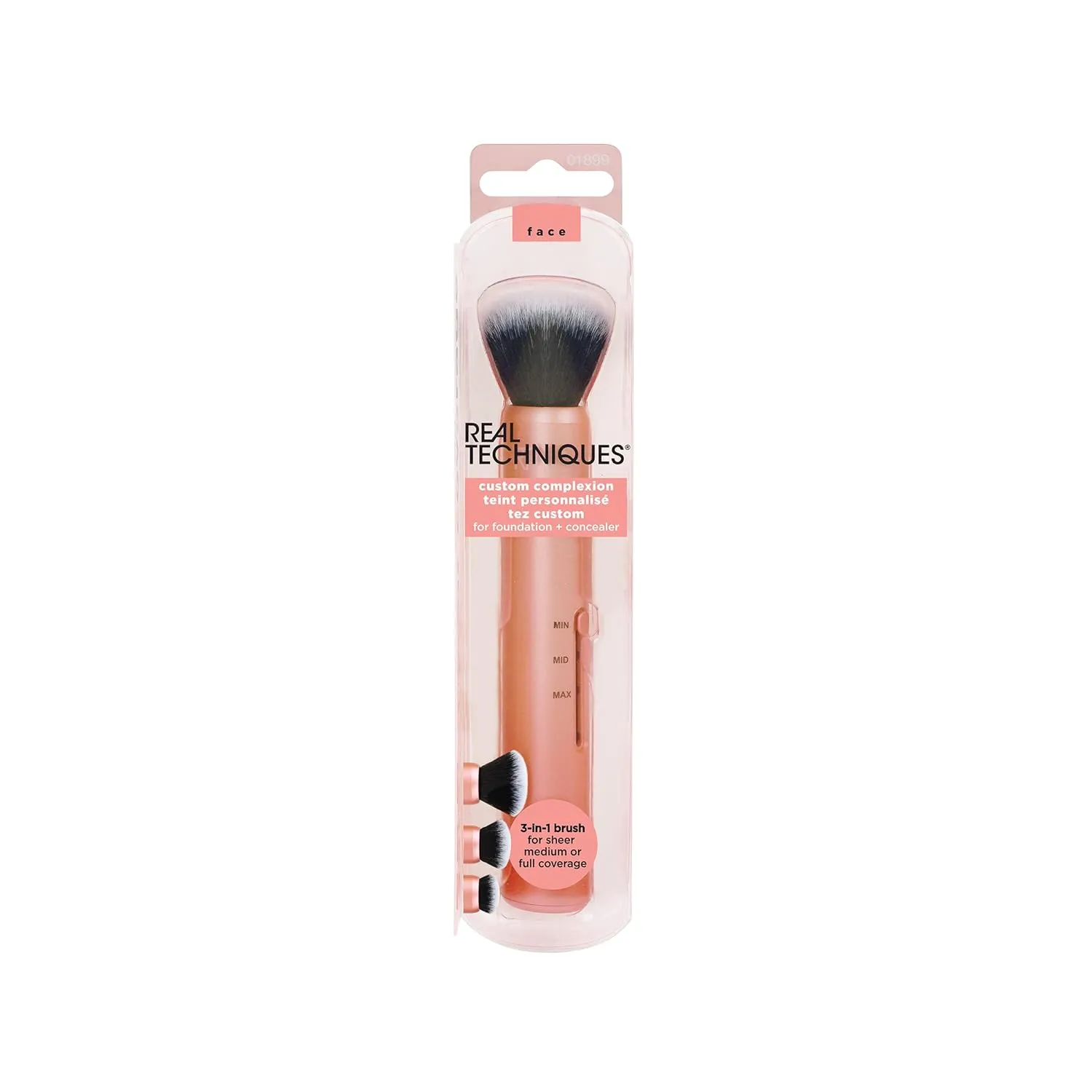Real Techniques Custom Complexion Foundation 3-in-1 Brush, Custom Slide For Foundation & Concealer, 3 Settings For Sheer, Medium, or Focused Application, Travel-Size Kabuki, Cruelty-Free, 1 Count