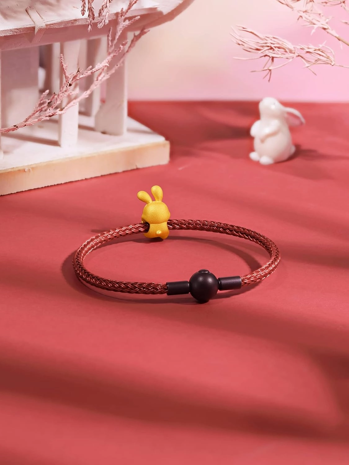 Real Gold Bracelets for Women Bracelet Lucky Rabbit 24K Gold Jewelry Red Bracelet Solid Gold Charm Fortune Rabbit Charm Bracelets Lucky Bunny Gold 17cm A1611237