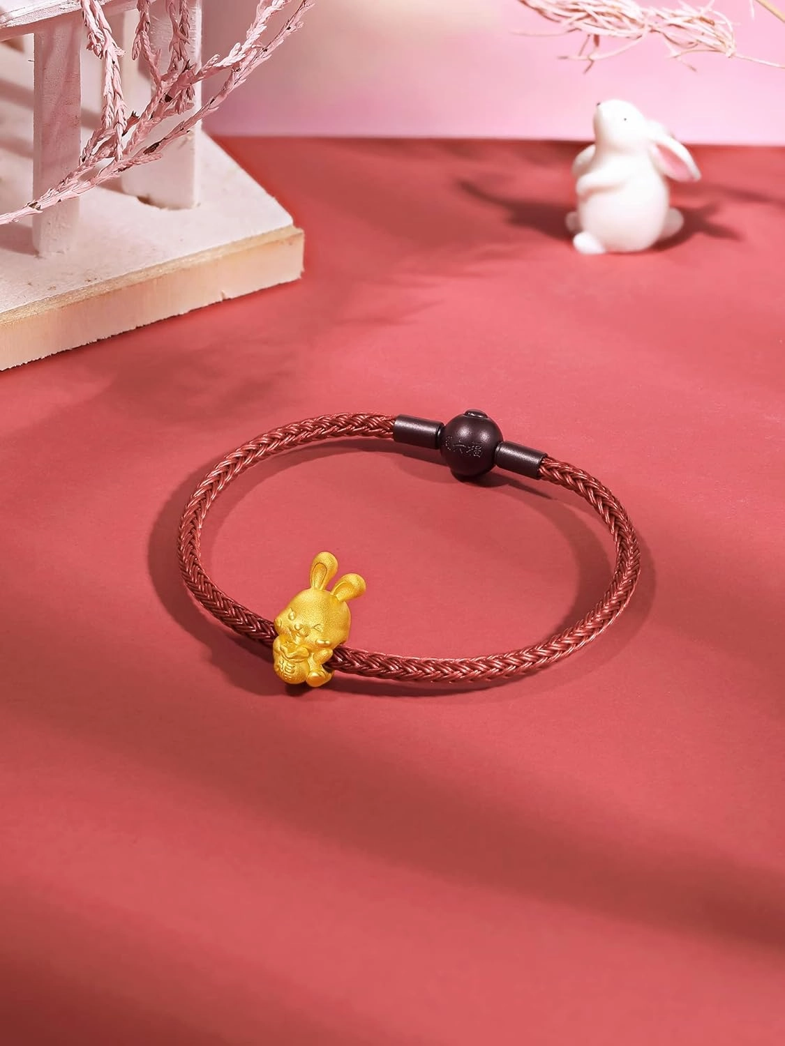 Real Gold Bracelets for Women Bracelet Lucky Rabbit 24K Gold Jewelry Red Bracelet Solid Gold Charm Fortune Rabbit Charm Bracelets Lucky Bunny Gold 17cm A1611237