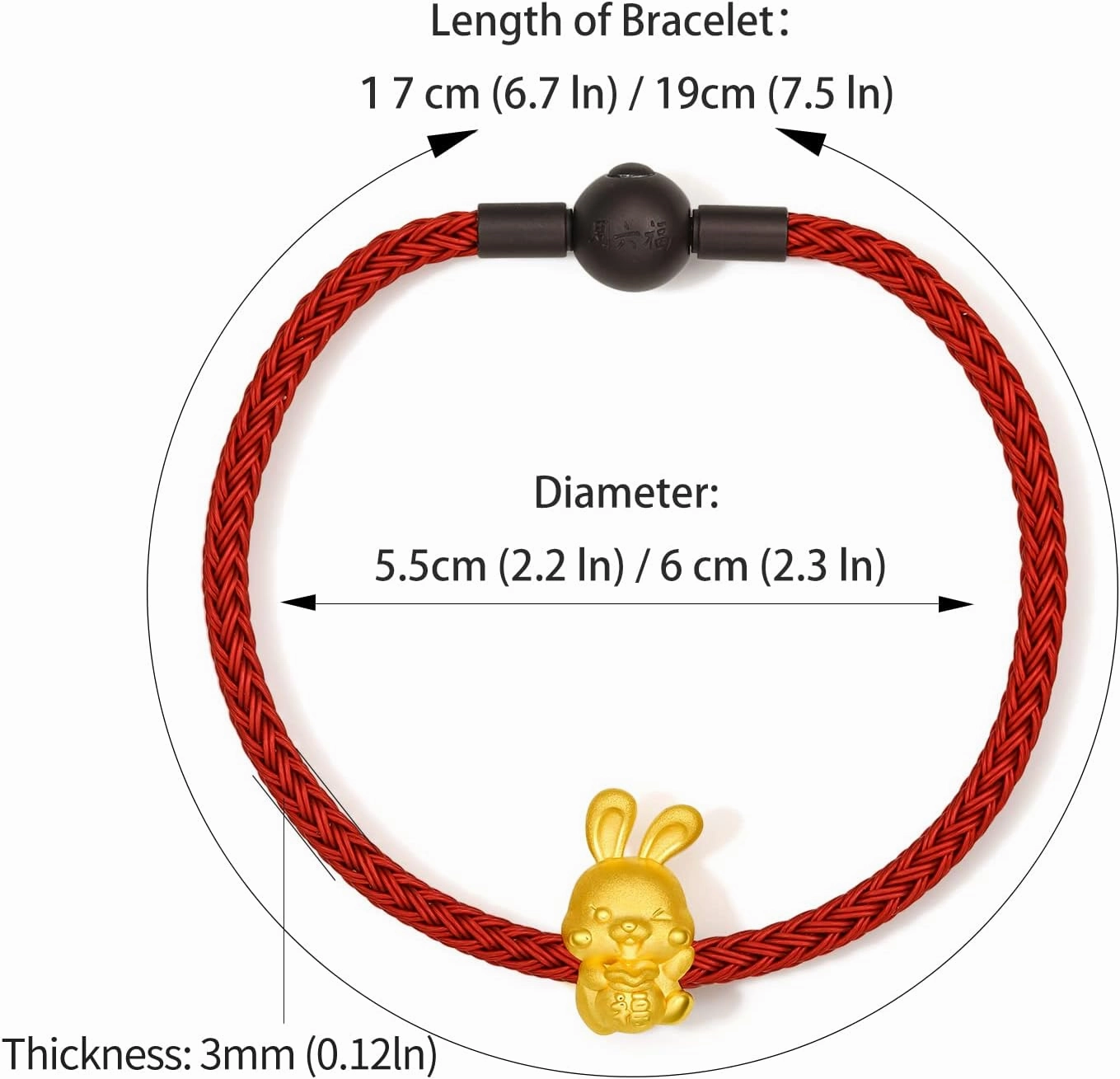 Real Gold Bracelets for Women Bracelet Lucky Rabbit 24K Gold Jewelry Red Bracelet Solid Gold Charm Fortune Rabbit Charm Bracelets Lucky Bunny Gold 17cm A1611237