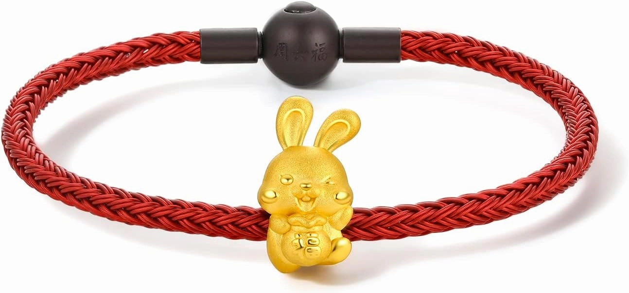 Real Gold Bracelets for Women Bracelet Lucky Rabbit 24K Gold Jewelry Red Bracelet Solid Gold Charm Fortune Rabbit Charm Bracelets Lucky Bunny Gold 17cm A1611237