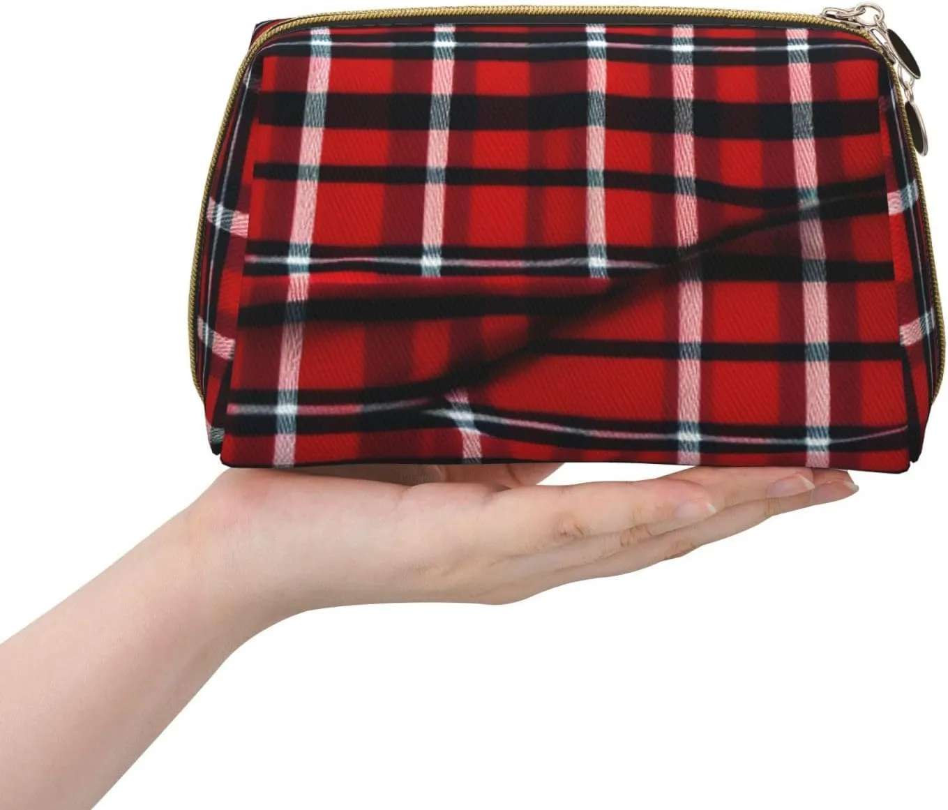 Red & Black Plaid Toiletry Pouch, Travel-Friendly Makeup Organizer For Makeup Brushes, Lipsticks