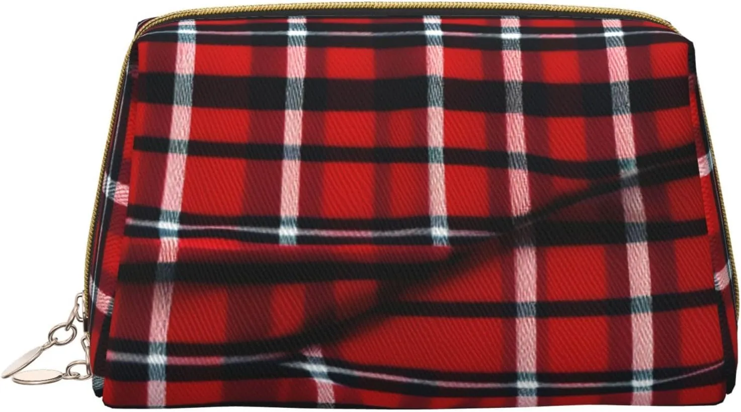 Red & Black Plaid Toiletry Pouch, Travel-Friendly Makeup Organizer For Makeup Brushes, Lipsticks