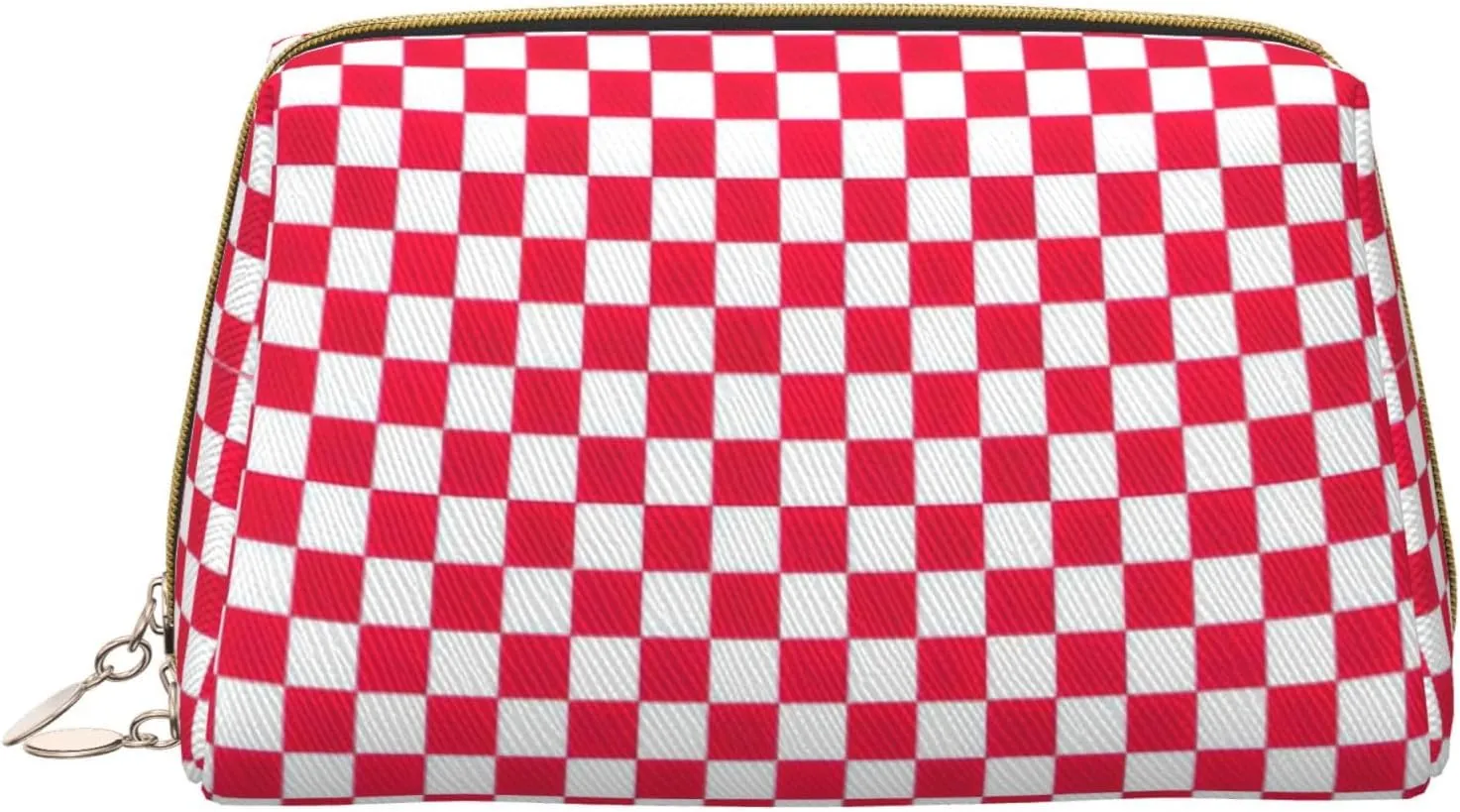Red Checkered White Squares Toiletry Pouch, Travel-Friendly Makeup Organizer For Makeup Brushes, Lipsticks
