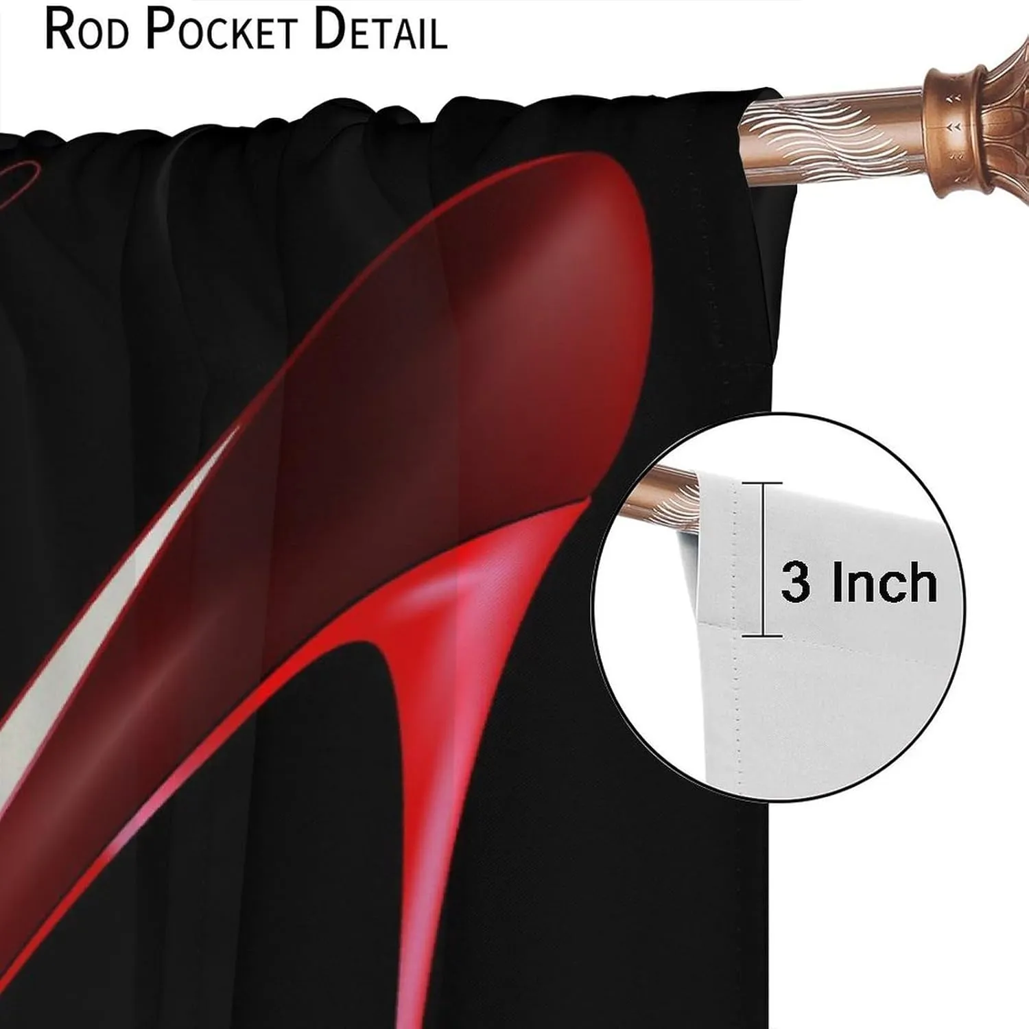 Red High Heel Bathroom Curtains,Gorgeous Black Perfume Rose Flower Lipstick Fashion Makeup Romantic Women Girls Bedroom Living Room Home Decor Blackout Drapes 52x84in