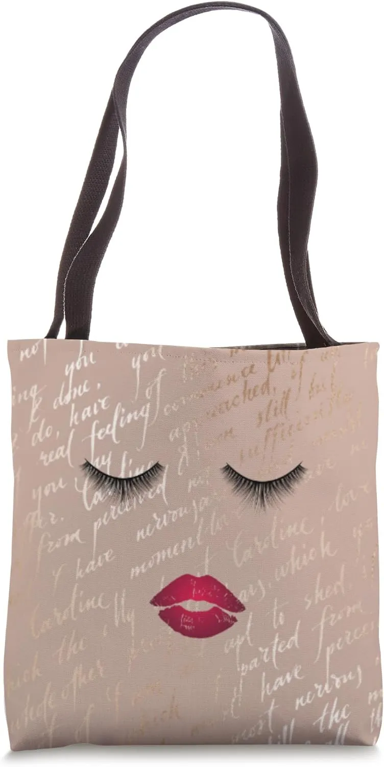 Red Lipstick and Eyelashes Tote Bag
