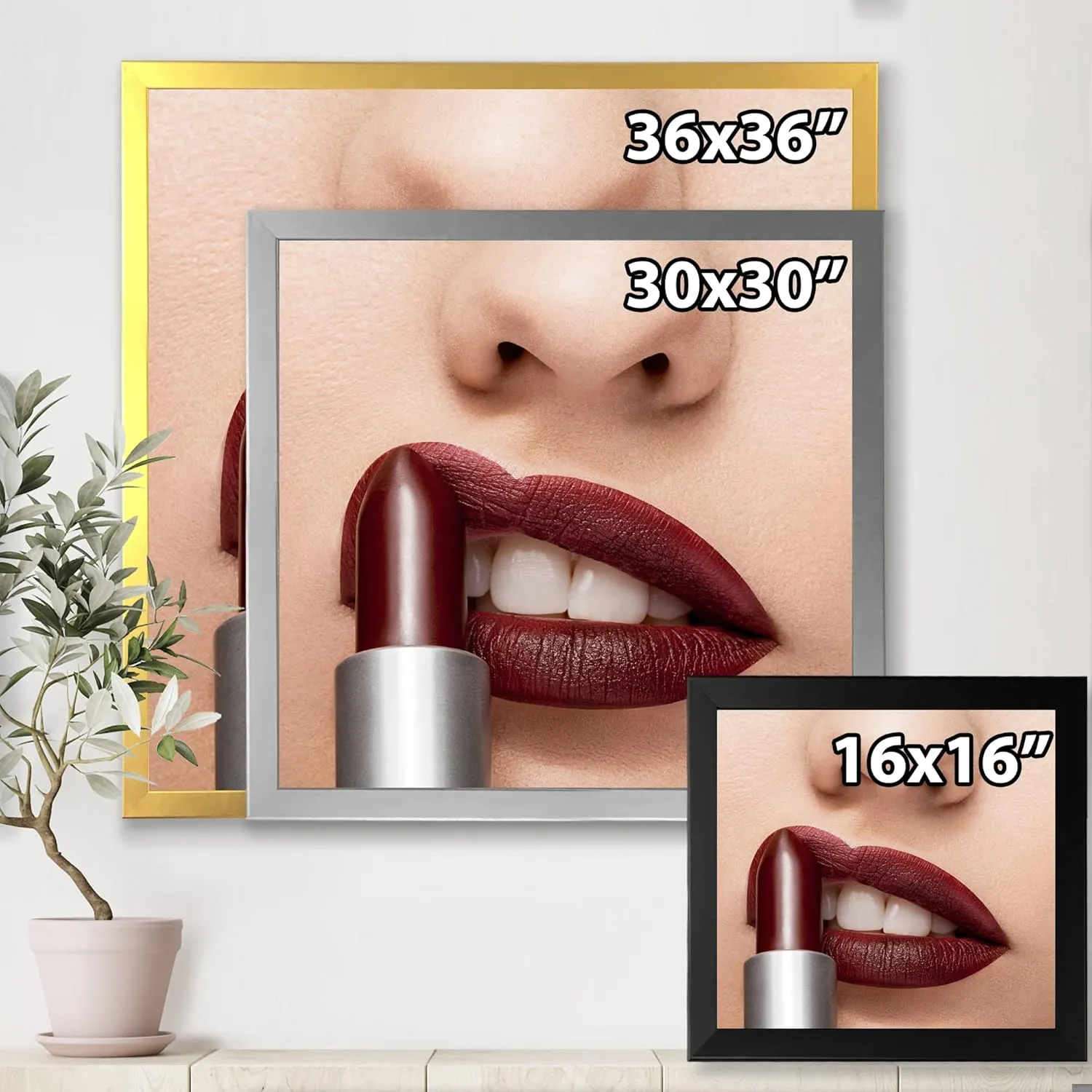 Red Lipstick Getting Applyed On Lips Modern Framed Wall Art