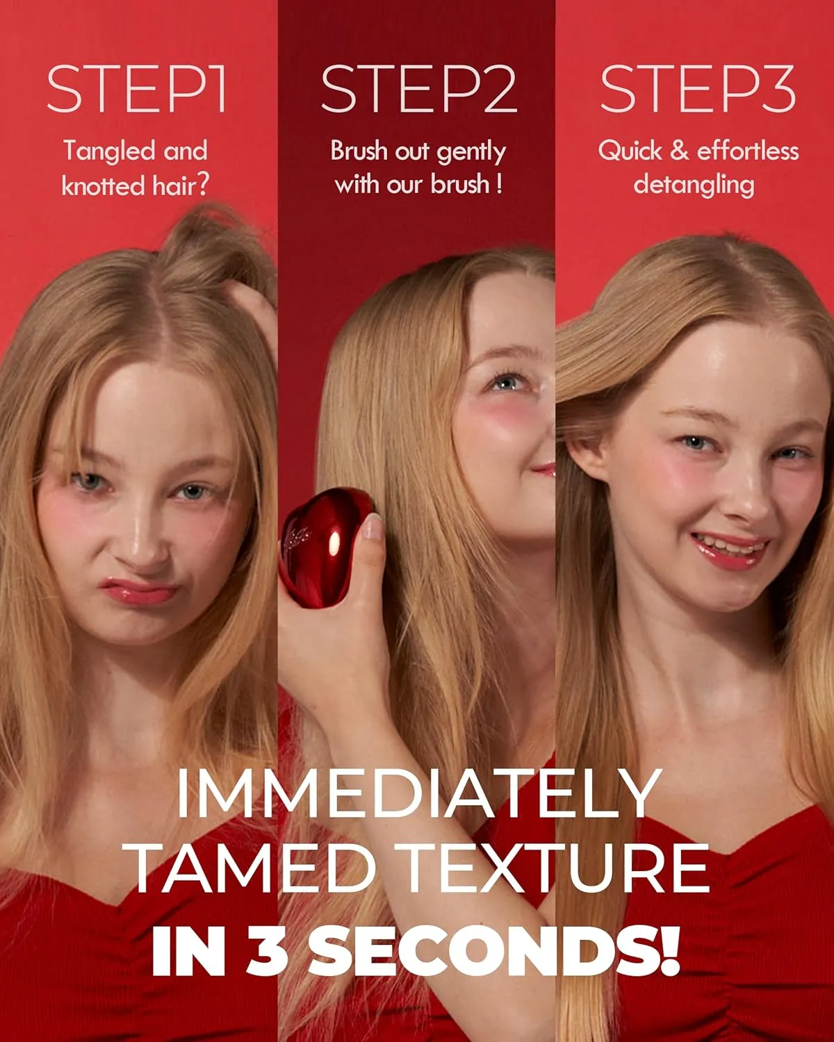 ReFa Heart Brush SHINE RED | Heart Shaped Detangler for Thick Hair | No Tangle Travel Brush for Women