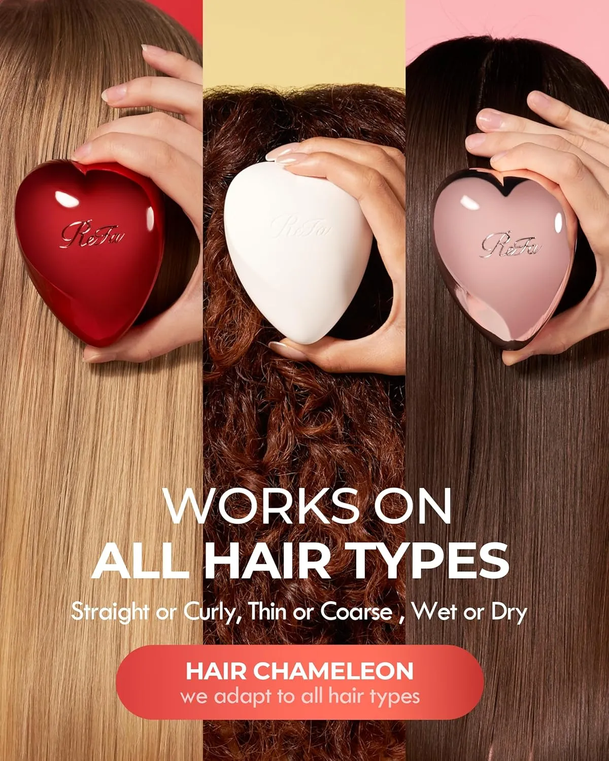 ReFa Heart Brush SHINE RED | Heart Shaped Detangler for Thick Hair | No Tangle Travel Brush for Women
