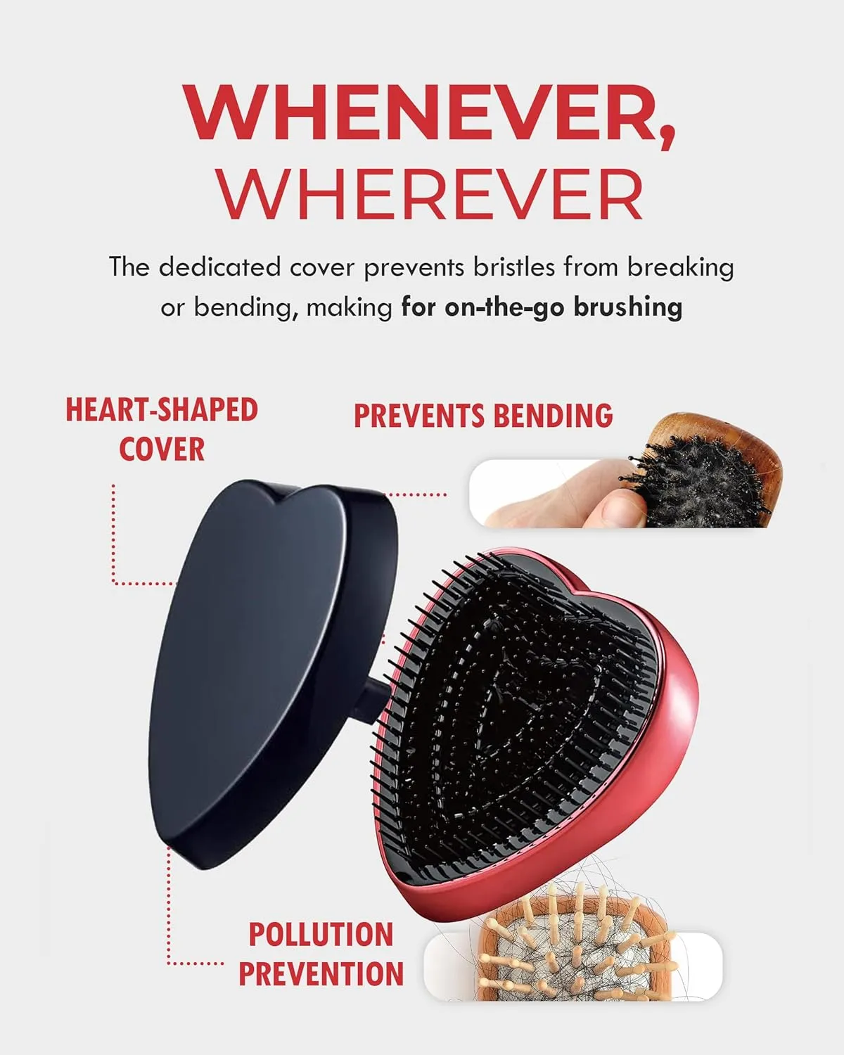 ReFa Heart Brush SHINE RED | Heart Shaped Detangler for Thick Hair | No Tangle Travel Brush for Women