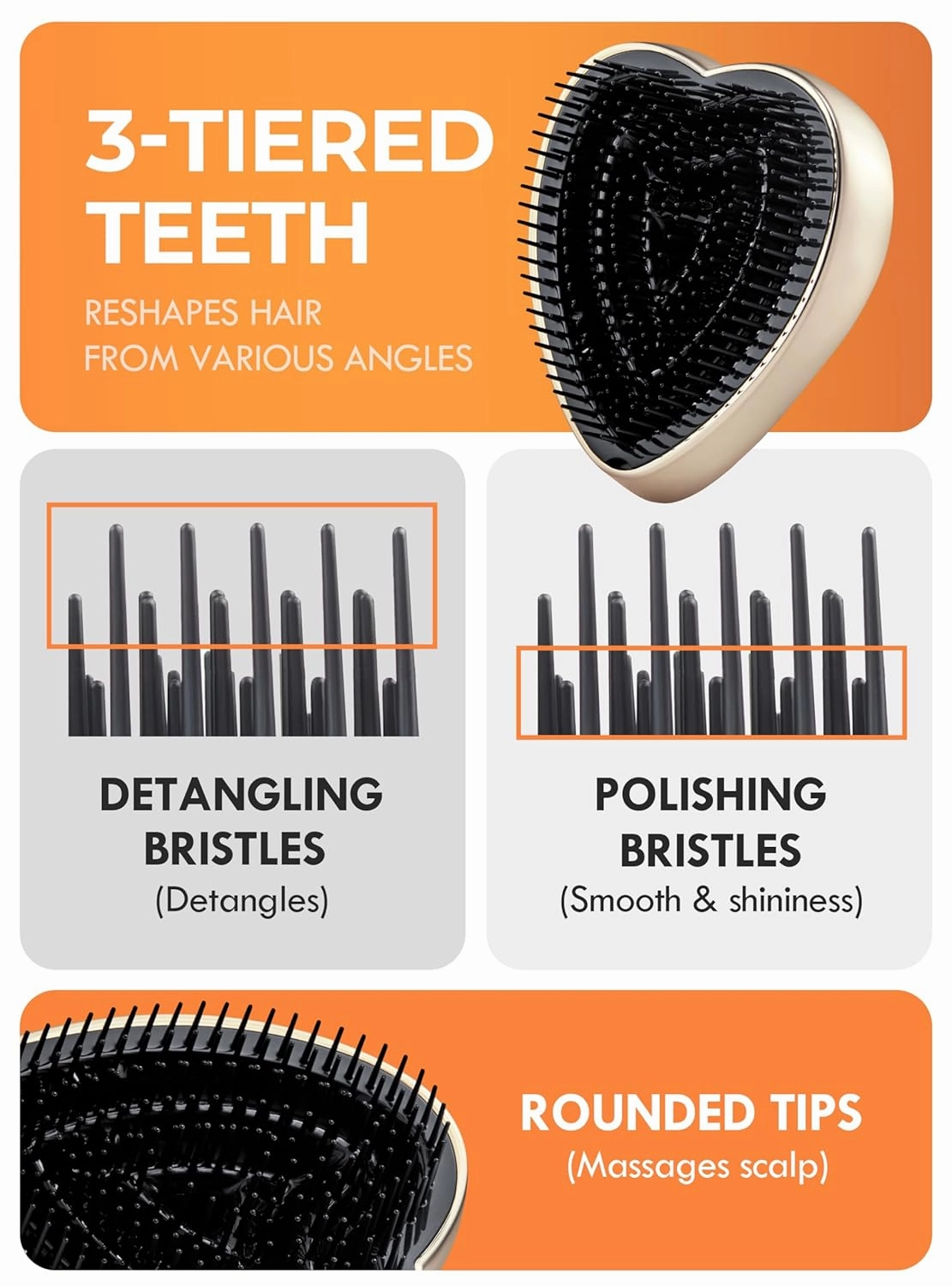ReFa Heart Brush CHAMPAGNE GOLD | Heart-Shaped No-Tangle Brush for Thick Hair | Detangler Travel Brush for Women