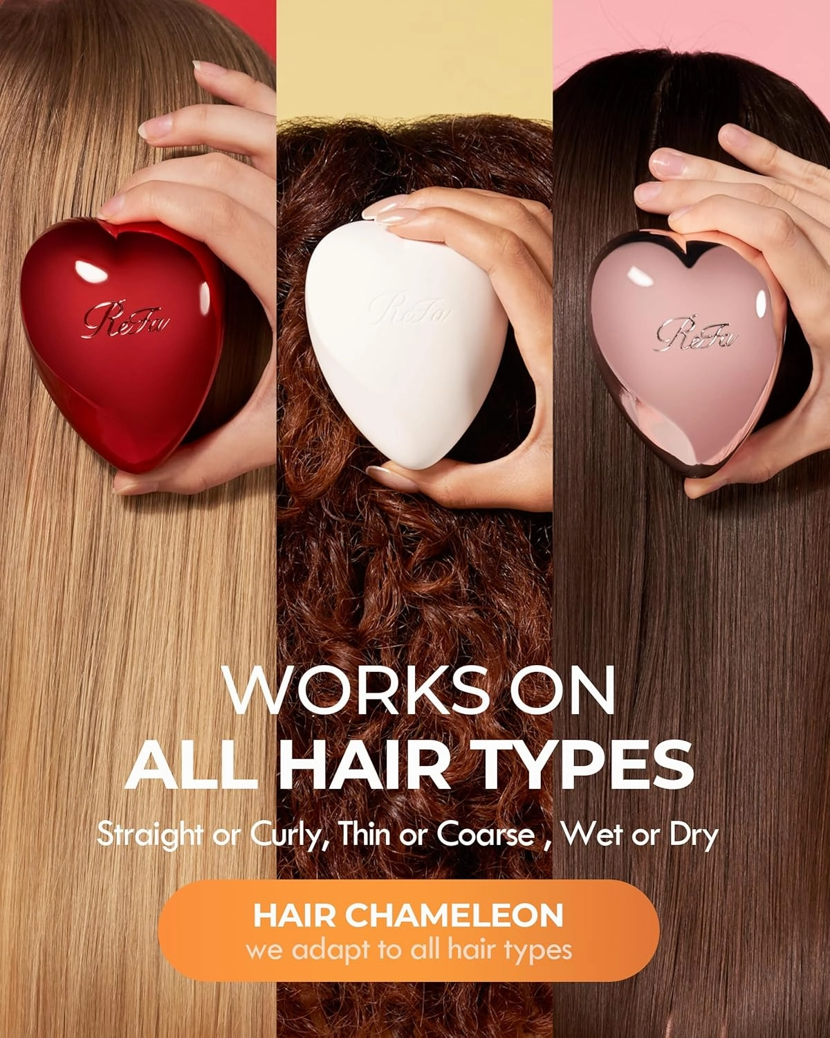 ReFa Heart Brush CHAMPAGNE GOLD | Heart-Shaped No-Tangle Brush for Thick Hair | Detangler Travel Brush for Women