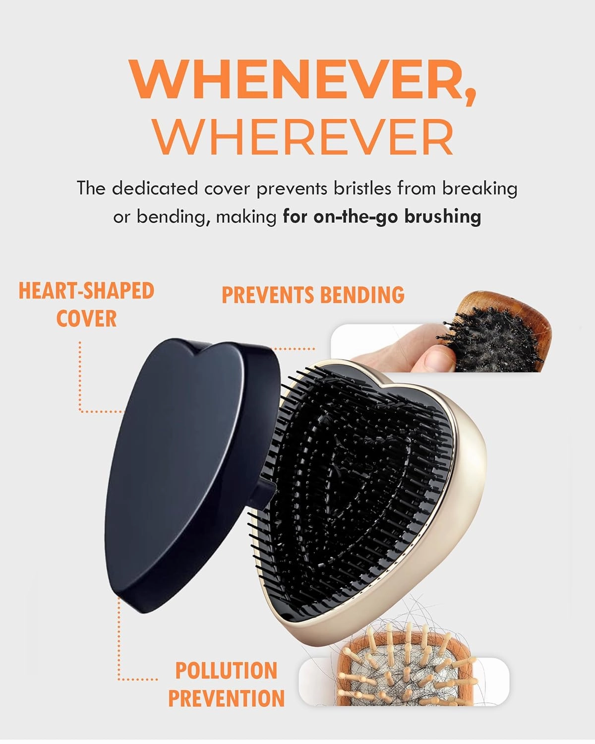 ReFa Heart Brush CHAMPAGNE GOLD | Heart-Shaped No-Tangle Brush for Thick Hair | Detangler Travel Brush for Women