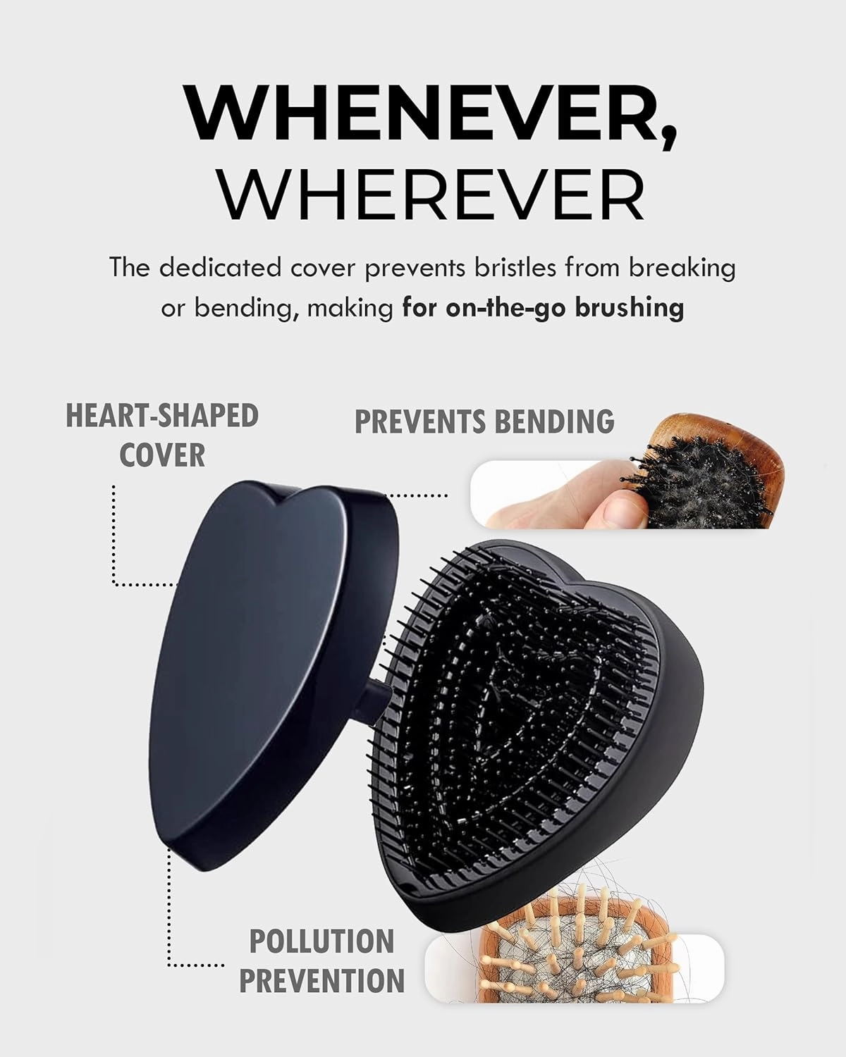 ReFa Heart Brush MATTE BLACK | Heart Shaped No Tangle Brush for Women | Small Detangler for Thick Hair | Portable