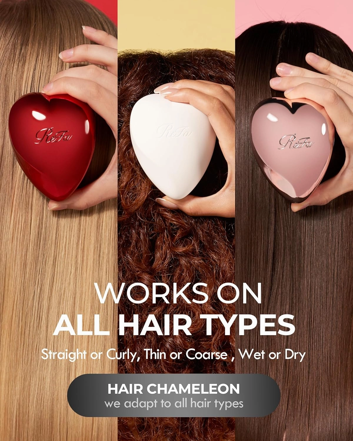 ReFa Heart Brush MATTE BLACK | Heart Shaped No Tangle Brush for Women | Small Detangler for Thick Hair | Portable