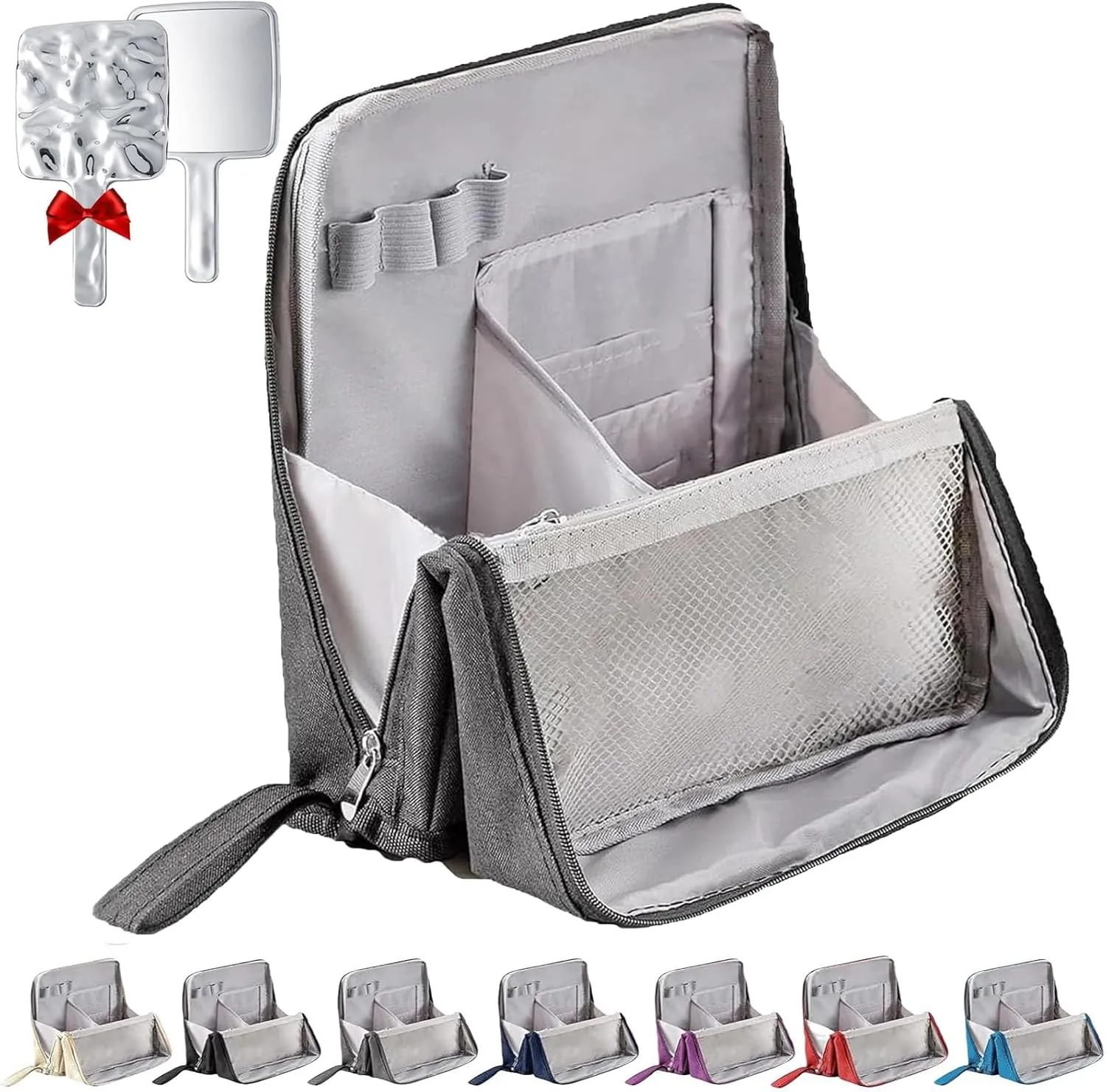 Relevanton Standing Makeup Bag, Standing Makeup Bag – Portable, Large Capacity, Stand Up Make Up Bag, Multi-Purpose Large Capacity Oxford Cloth Toiletry Bag,Vertical Makeup Organizer Bag (Grey)