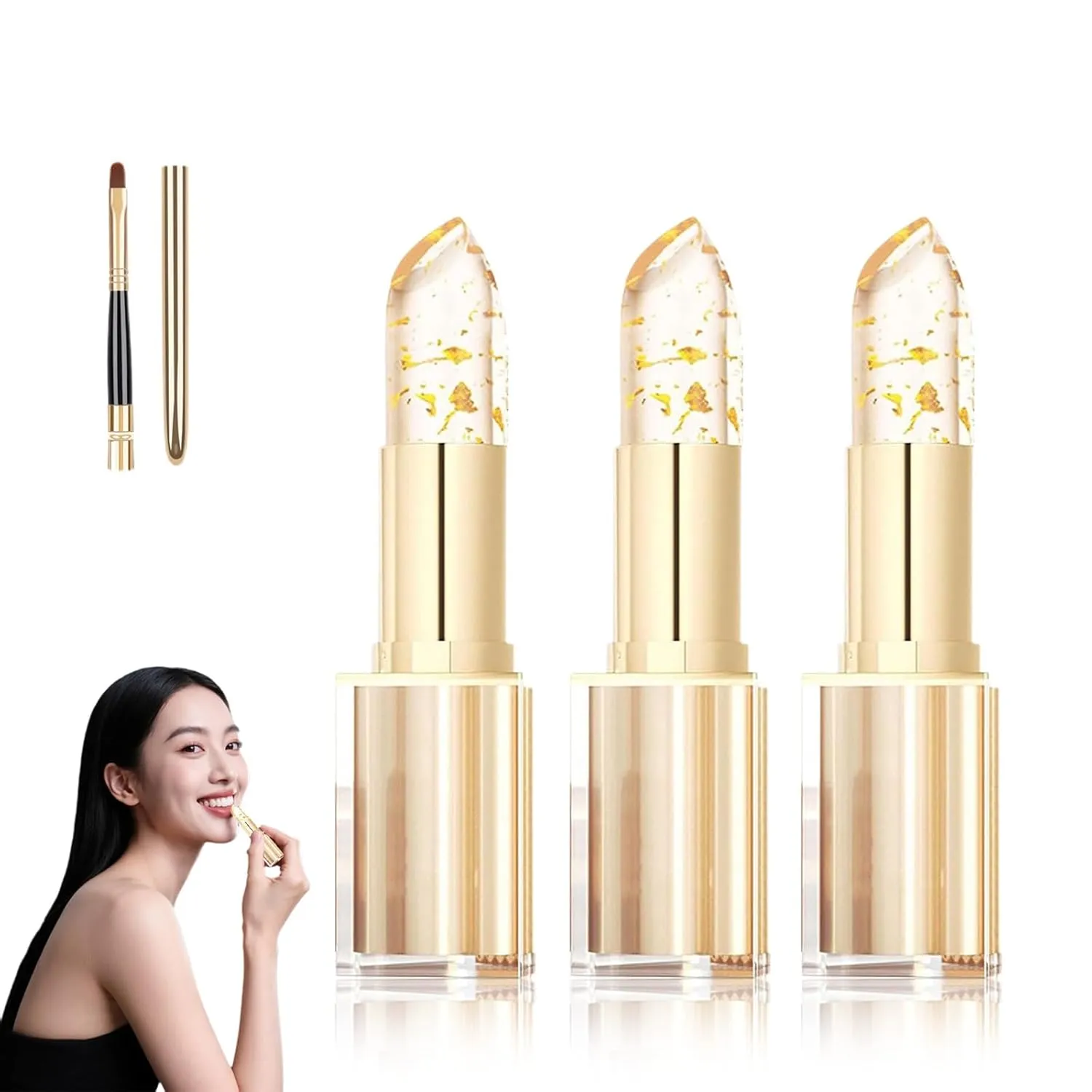 Remainder lipstick, Color Changing Lipstick, Imaginaryl Lip Color, Transferproof Color Changing Lipstick, Gold Foil Moisturizing Glossy Shine Lip Gloss, Long Lasting 24 Hours, Deep Nourishment