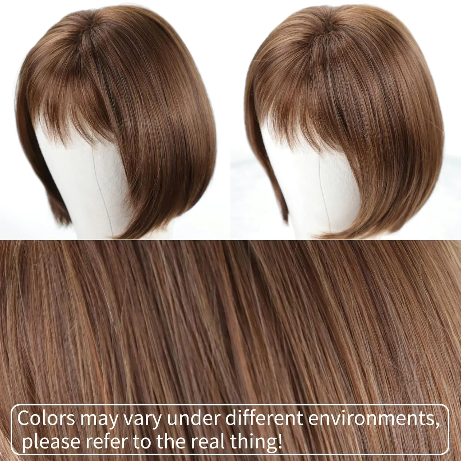 RENERSHOW Short Brown Bob Wigs for Women Brown Mixed Blonde Synthetic Wig with Bangs Natural Looking Daily Party Wig