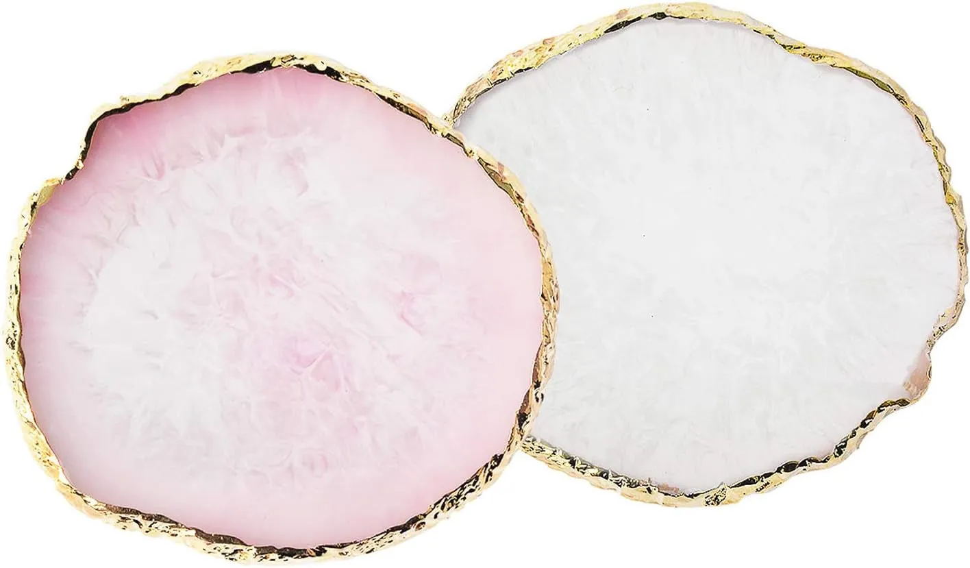 Resin Nail Art Palette,Nail Art Painting Mixed Color Palette Gold Edge Nail Gel Color Makeup Display Board (White)