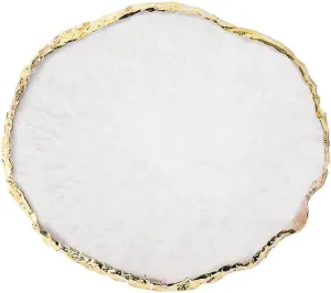 Resin Nail Art Palette,Nail Art Painting Mixed Color Palette Gold Edge Nail Gel Color Makeup Display Board (White)