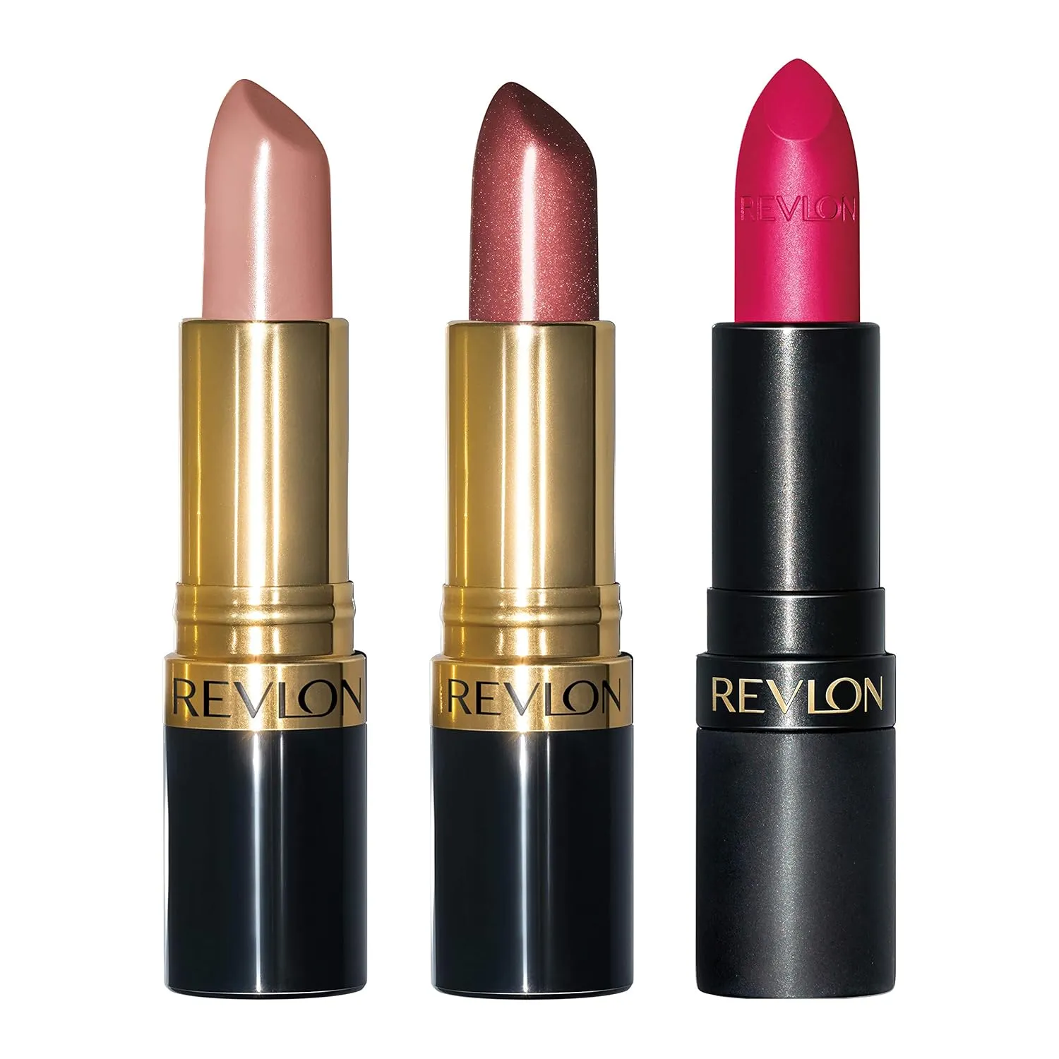 Revlon Super Lustrous 3-Piece Lipstick Gift Set, High Impact, Multi-Finish in Cream, Pearl & Matte, 755 Bare It All (Cream), 610 Gold Pearl Plum (Pearl), 023 Cherries in the Snow (Matte) (Pack of 3)