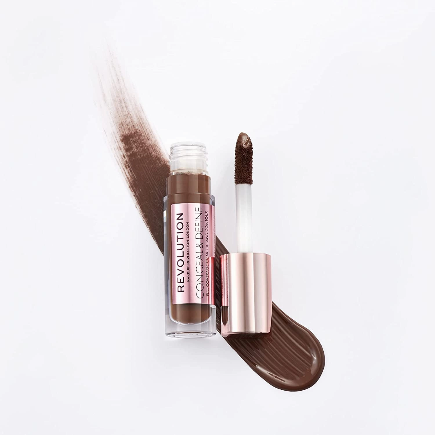 Revolution, Conceal & Define Concealer, Full Coverage & Lightweight, Long-Lasting Matte Finish, Vegan & Cruelty Free, C18 Dark to Deep Skin Tones, 0.14 oz