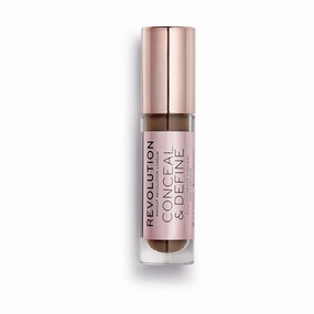 Revolution, Conceal & Define Concealer, Full Coverage & Lightweight, Long-Lasting Matte Finish, Vegan & Cruelty Free, C18 Dark to Deep Skin Tones, 0.14 oz