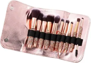 Rhinestone Makeup Brushes Set 10 Piece Essentials Makeup Brushes Foundation Powder Concealers Eye Shadows Professional Beauty Cosmetic Brushes With Bag For Face Make Up Tools