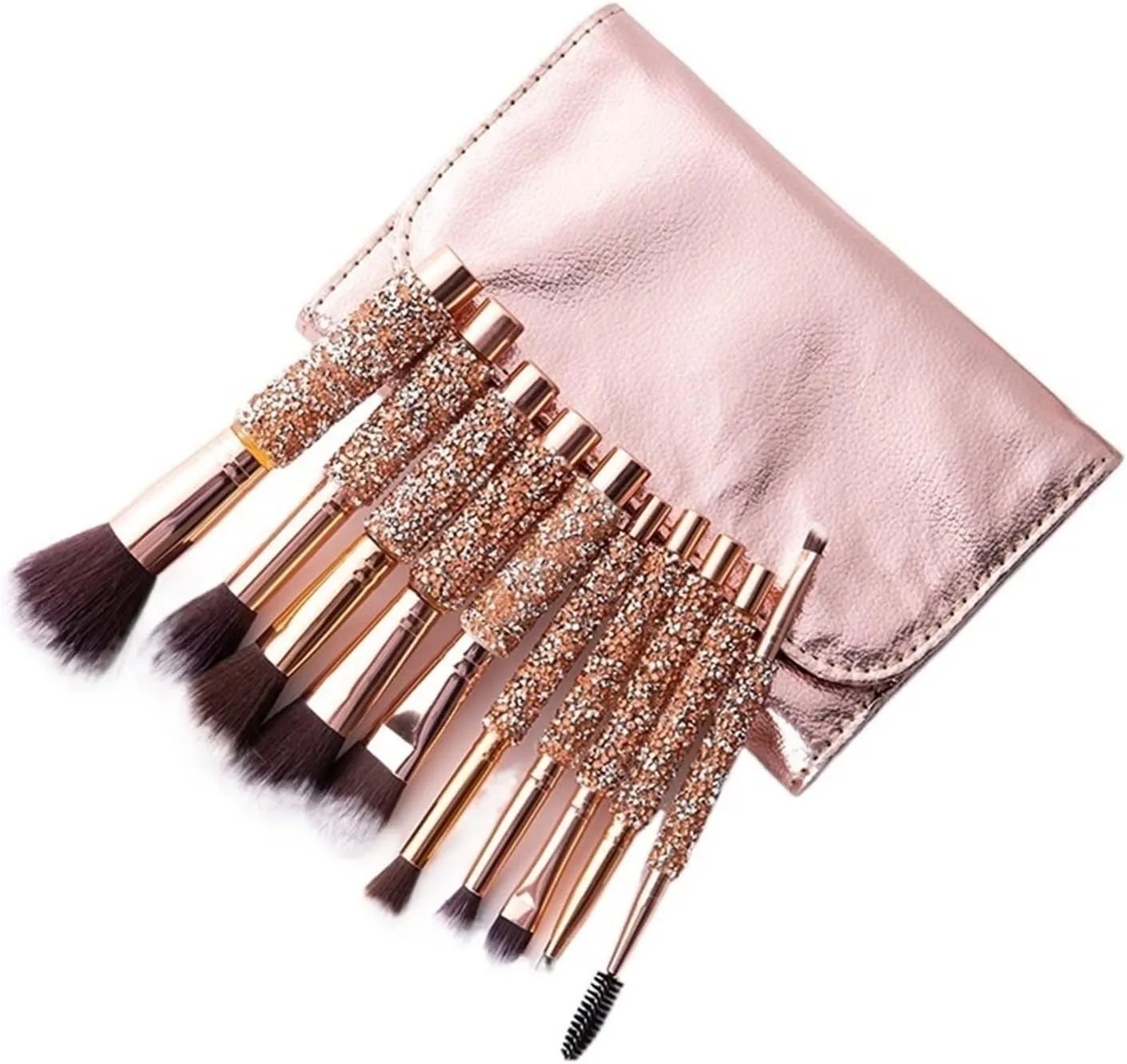 Rhinestone Makeup Brushes Set 10 Piece Essentials Makeup Brushes Foundation Powder Concealers Eye Shadows Professional Beauty Cosmetic Brushes With Bag For Face Make Up Tools