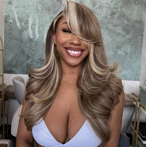 Rina Ash Brown with Skunk Stripe 613 Lace Front Wig Human Hair Summer Choice Fashion 210% Density Body Wave Champagne with Platinum Blonde Highlights 13x4 Lace Front Wig for Women 20 Inch