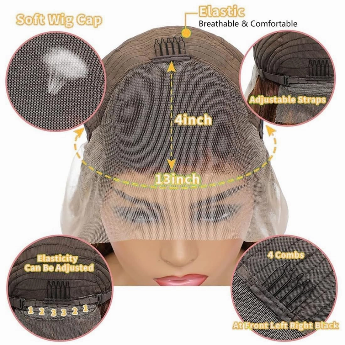 Rina Ash Brown with Skunk Stripe 613 Lace Front Wig Human Hair Summer Choice Fashion 210% Density Body Wave Champagne with Platinum Blonde Highlights 13x4 Lace Front Wig for Women 20 Inch