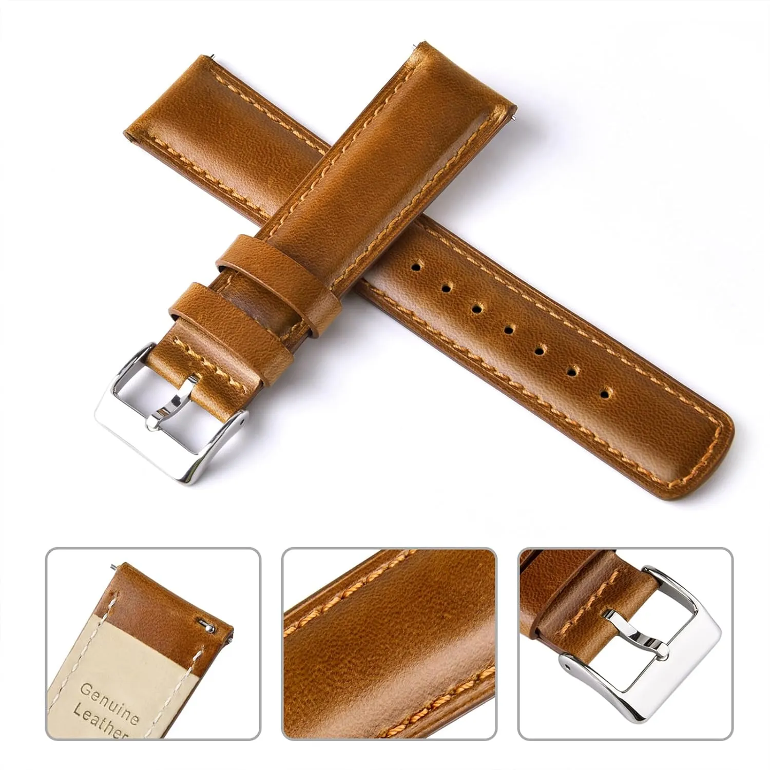 Ritche Christmas Gift Quick Release Leather Watch Bands Genuine Watch Straps for Men Women- 18mm 20mm 21mm 22mm 23mm 24mm Top Grain Leather Watch Strap, White Elephant Gifts, Stocking Stuffers for Men