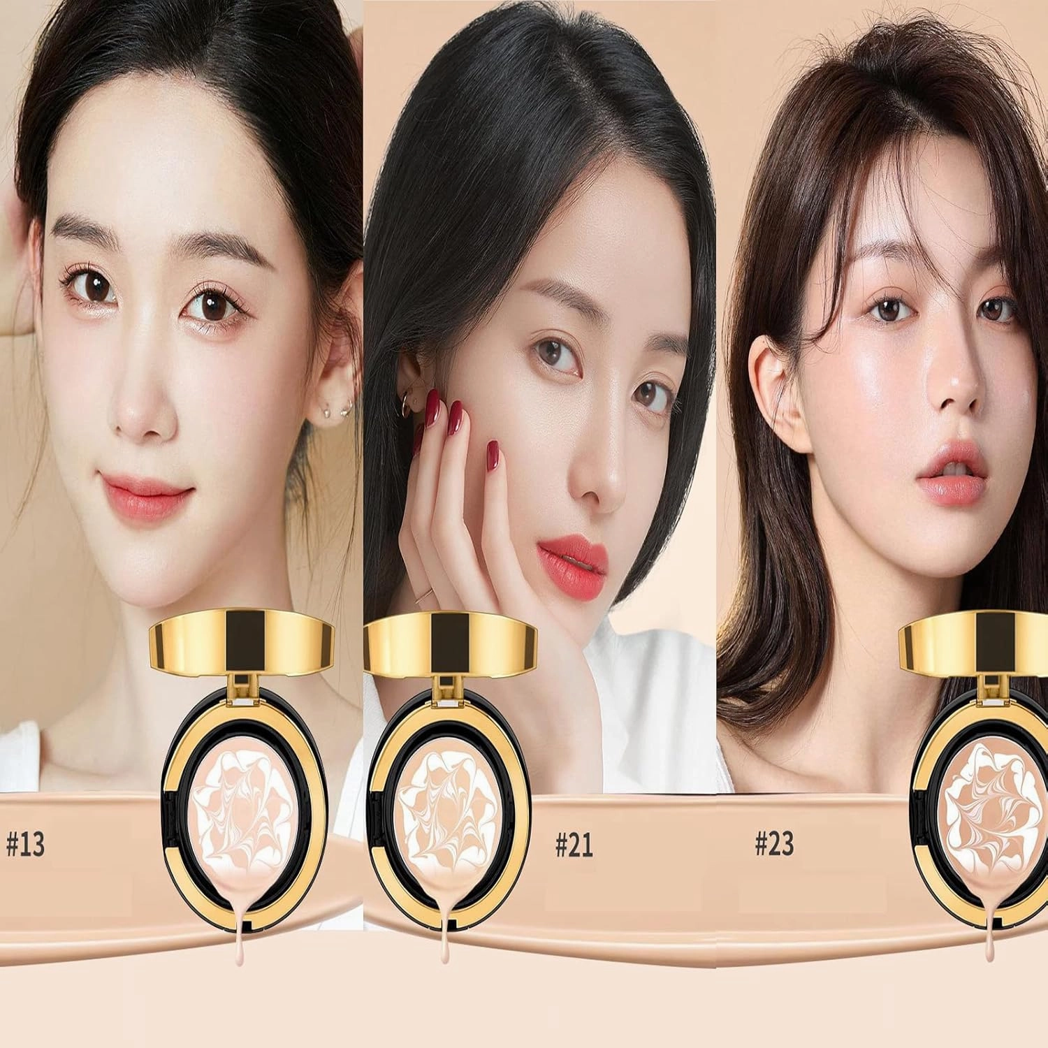 RJDJ Mzv Air Cushion Bb Cream Waterproof Foundation, Mzv Water Bead Tricolor Latte Concealer Cushion Bb Cream, Long-Lasting Moisturizing Concealer, Natural Makeup Concealer for Women (13# 23#)