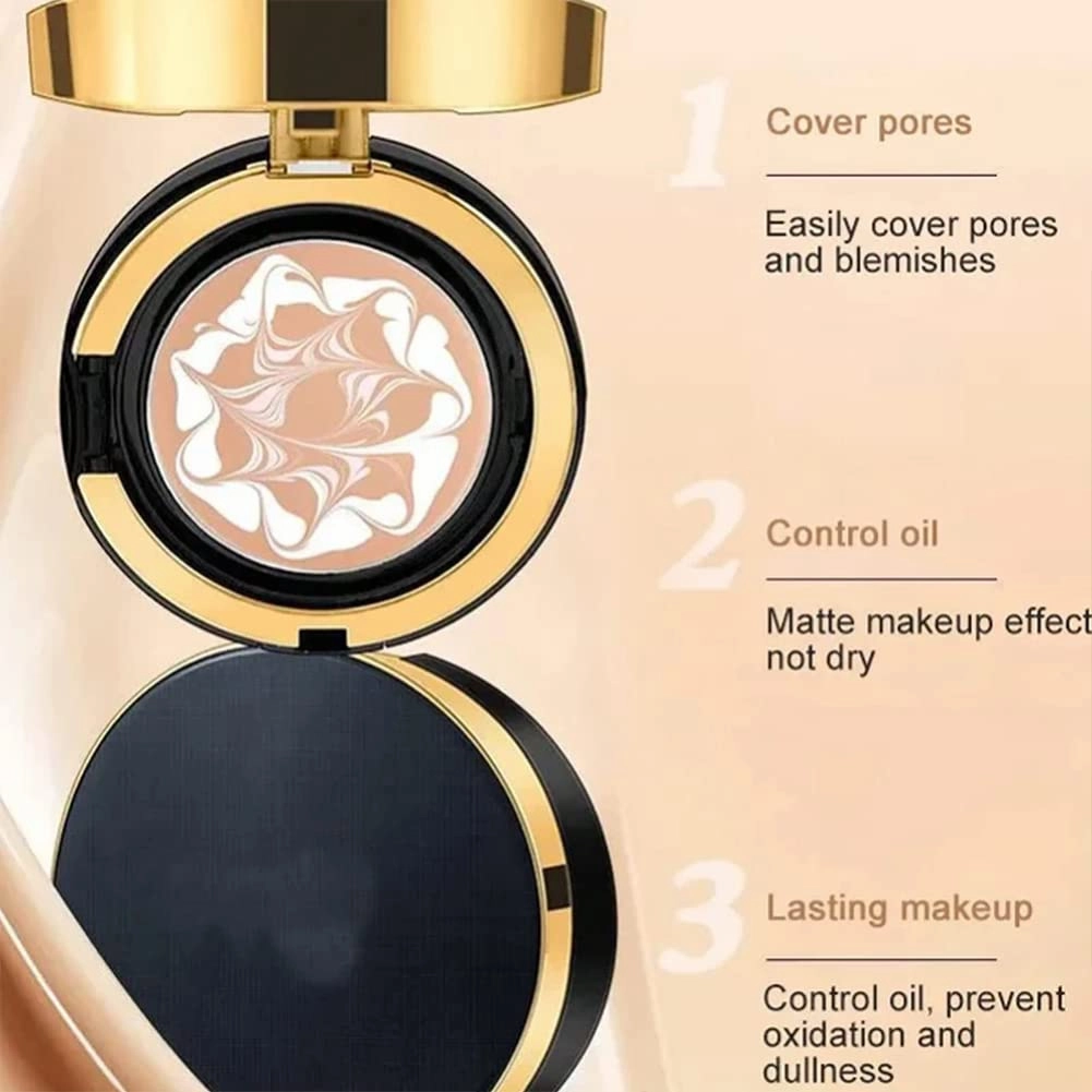 RJDJ Mzv Air Cushion Bb Cream Waterproof Foundation, Mzv Water Bead Tricolor Latte Concealer Cushion Bb Cream, Long-Lasting Moisturizing Concealer, Natural Makeup Concealer for Women (13# 23#)
