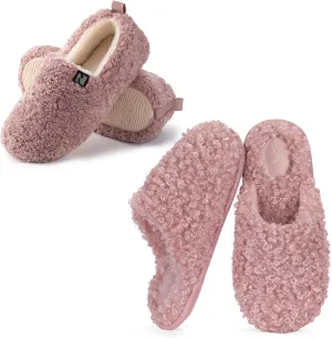 RockDove Set of 2 Pairs - Women's Size 9, Faux Shearling Closed Back Slipper (Cameo Pink) Twirl Fleece Fuzzy House Scuff Slipper (Blush Pink)