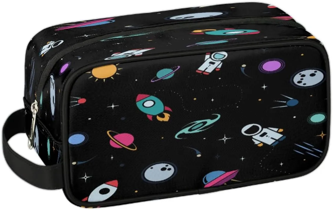 Rocket Earth Astronaut Travel Toiletry Bag for Women Men Small Cosmetic Makeup Organizer Water Resistant Shaving Bag Portable Make Up Bag Storage Bags with Handle