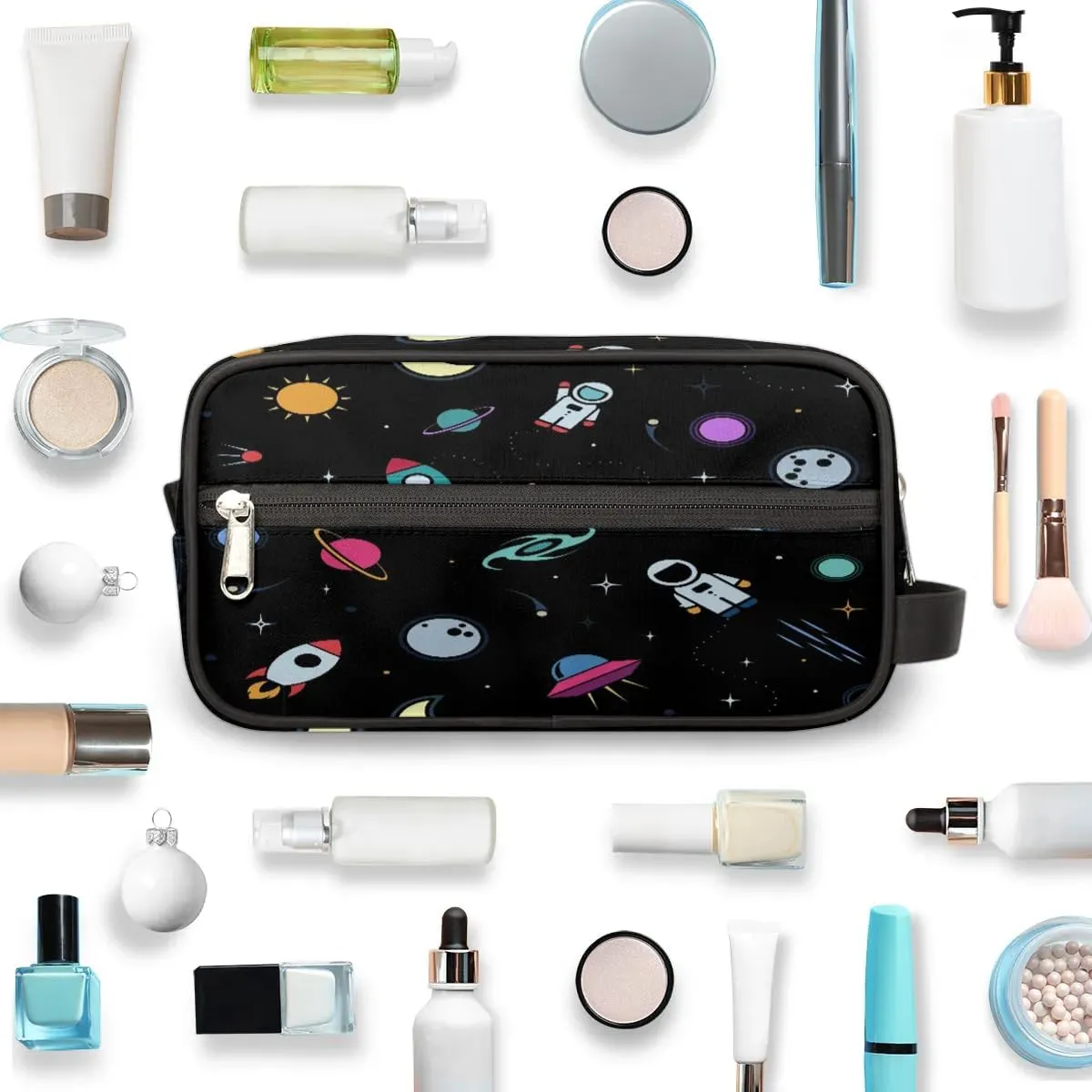 Rocket Earth Astronaut Travel Toiletry Bag for Women Men Small Cosmetic Makeup Organizer Water Resistant Shaving Bag Portable Make Up Bag Storage Bags with Handle