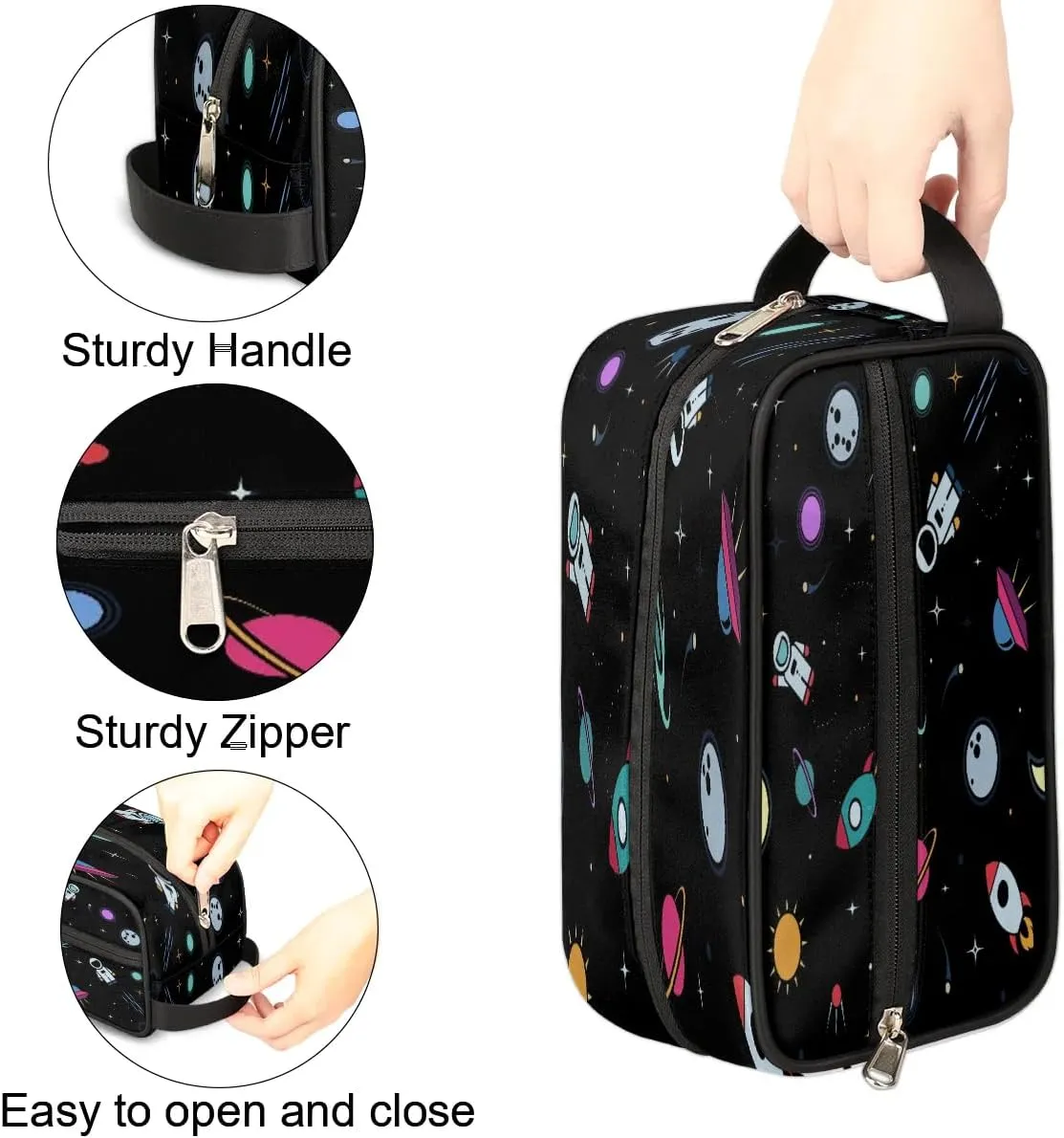Rocket Earth Astronaut Travel Toiletry Bag for Women Men Small Cosmetic Makeup Organizer Water Resistant Shaving Bag Portable Make Up Bag Storage Bags with Handle
